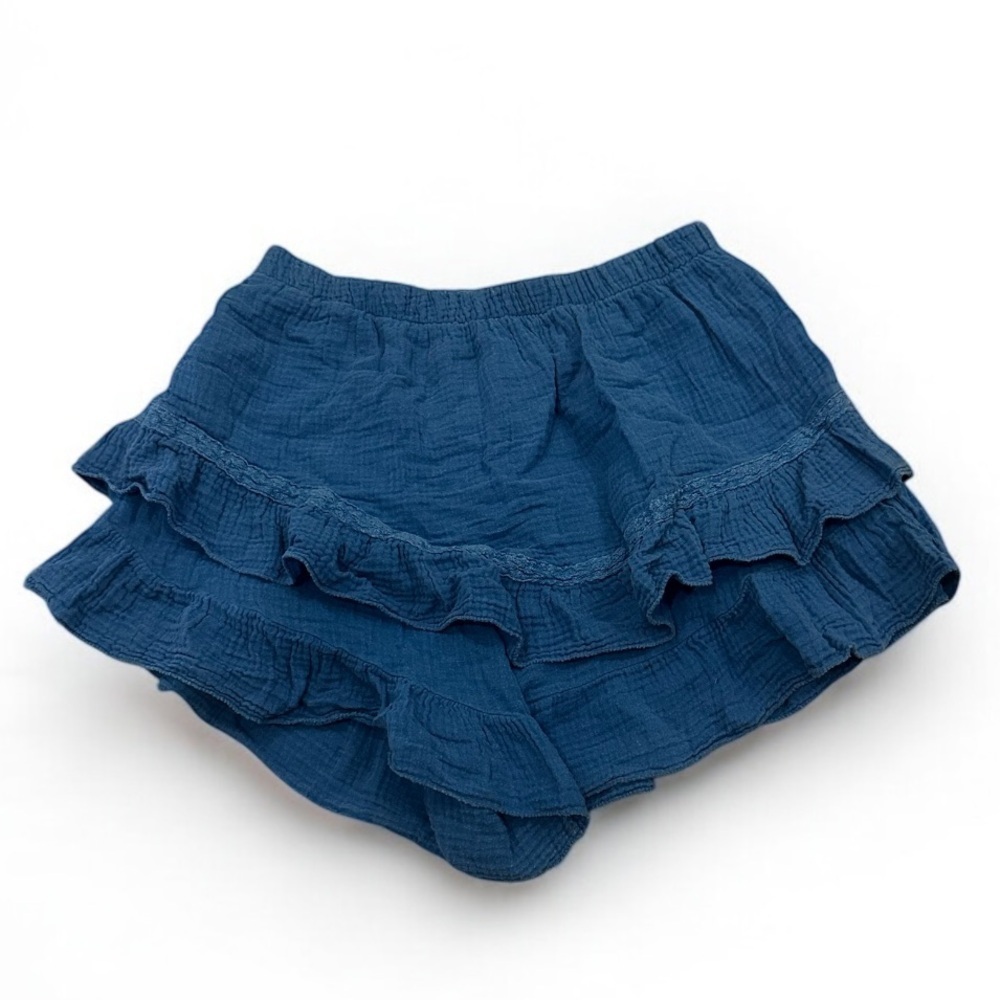 Royal Blue Cotton Teared Textured Skort